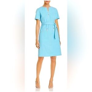 Lafayette 148 elizabella belted short sleeve dress in Lagoon